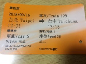 台北駅から台中行きの新幹線のチケット